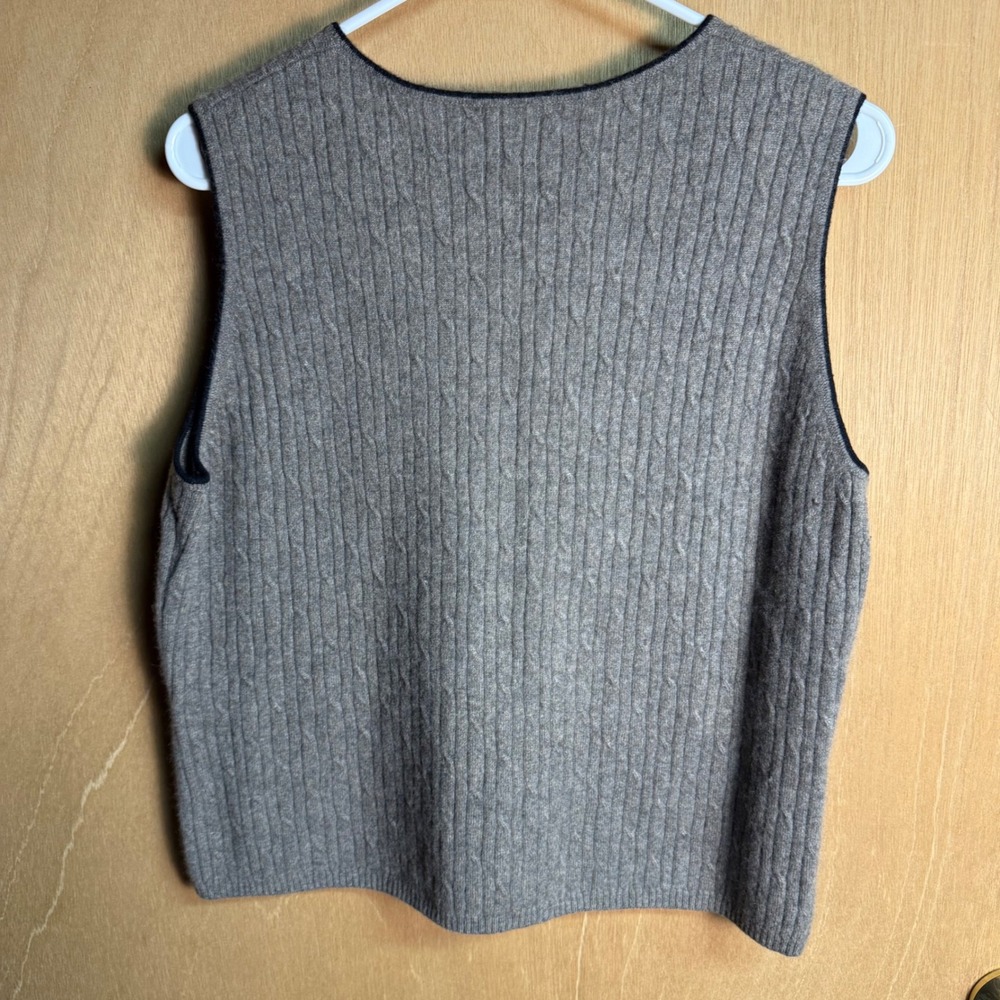 Daniel Bishop 100% Cashmere Cable Knit Sweater Vest‎ Taupe Brown Womens Large - Picture 2 of 6
